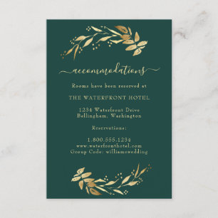 Elegant Emerald Green Gold Wedding Accommodations Enclosure Card