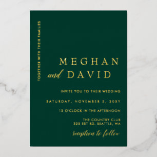 Elegant Emerald Green Gold Wedding Foil Invitatio