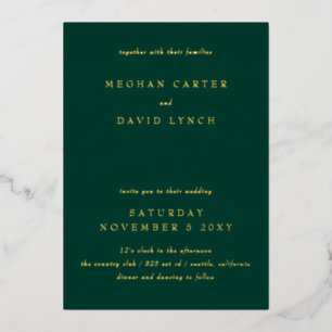 Elegant Emerald Green Gold Wedding Foil Invitatio
