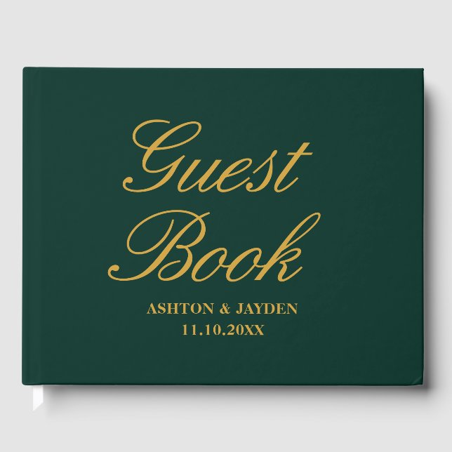 Elegant Emerald Green Gold Wedding Guest Book (Front)