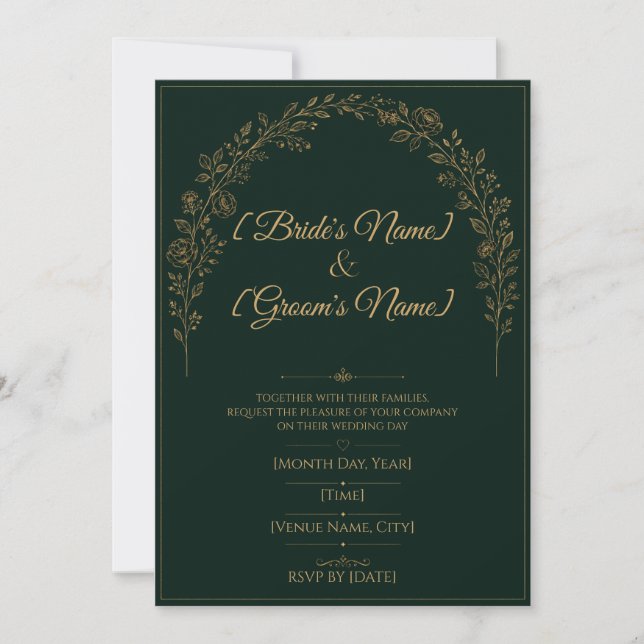 Elegant Emerald Green Gold Wedding Invitation (Front)