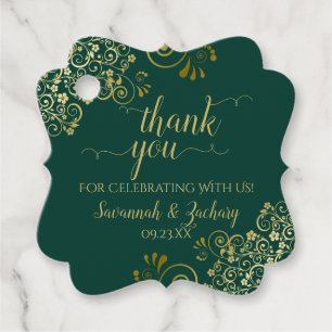 Elegant Emerald Green & Gold Wedding Thank You Favour Tags