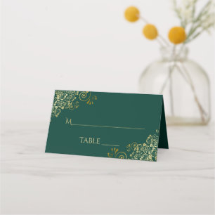 Elegant Emerald Green & Gold Wedding Write-In Place Card