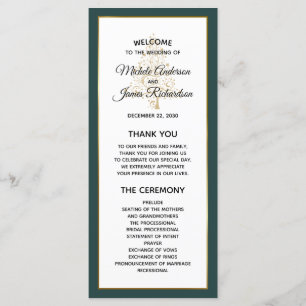 Elegant Emerald Green Gold Winter Holiday Wedding Programme