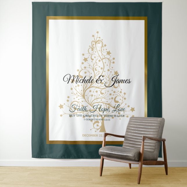 Elegant Emerald Green Gold Winter Wedding Tapestry (In Situ)