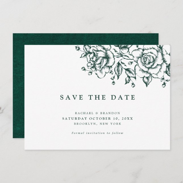 Elegant Emerald green greenery save the date (Front/Back)