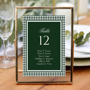 Elegant Emerald Green Harlequin Border Wedding Table Number