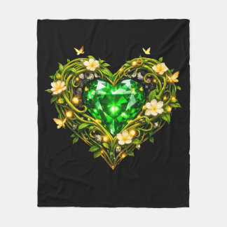 Elegant Emerald Green Heart Fleece Blanket