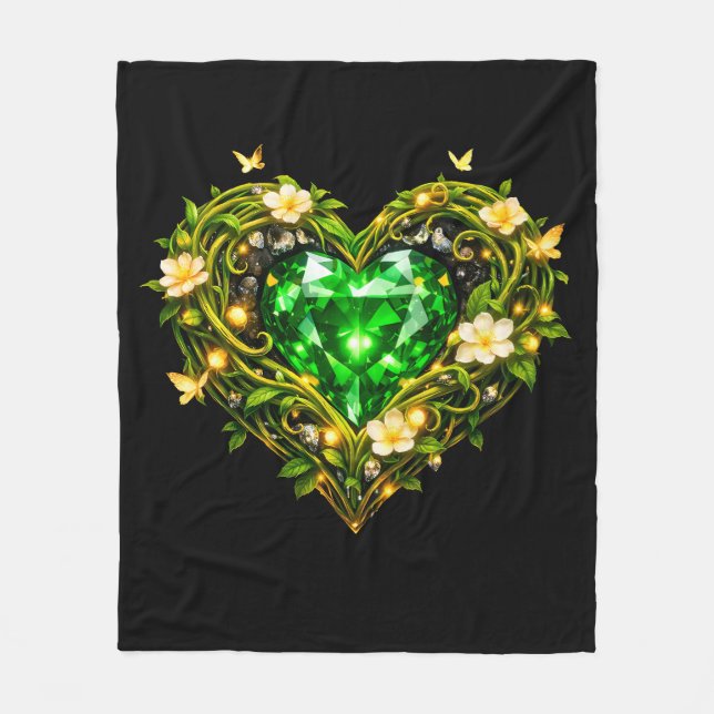 Elegant Emerald Green Heart Fleece Blanket (Front)