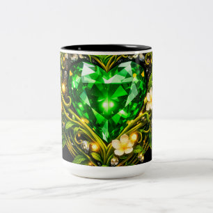 Elegant Emerald Green Heart Floral Coffee Mug
