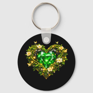 Elegant Emerald Green Heart Luxury Keychain