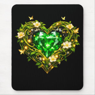 Elegant Emerald Green Heart Luxury Mouse Mat