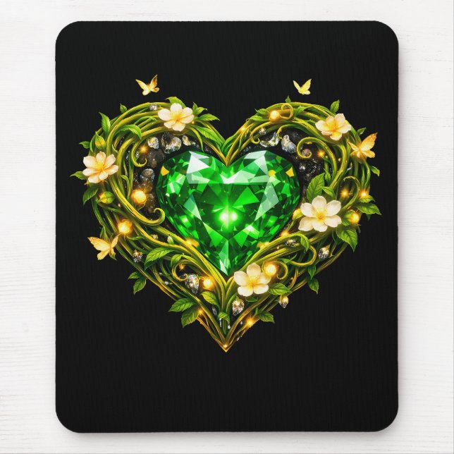 Elegant Emerald Green Heart Luxury Mouse Mat (Front)