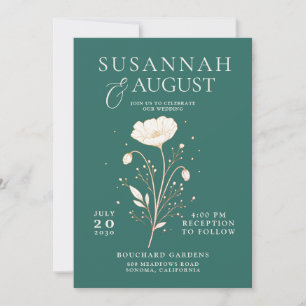 Elegant Emerald Green Ivory Floral Wedding Invitation
