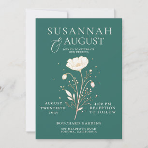 Elegant Emerald Green Ivory Floral Wedding Invitation