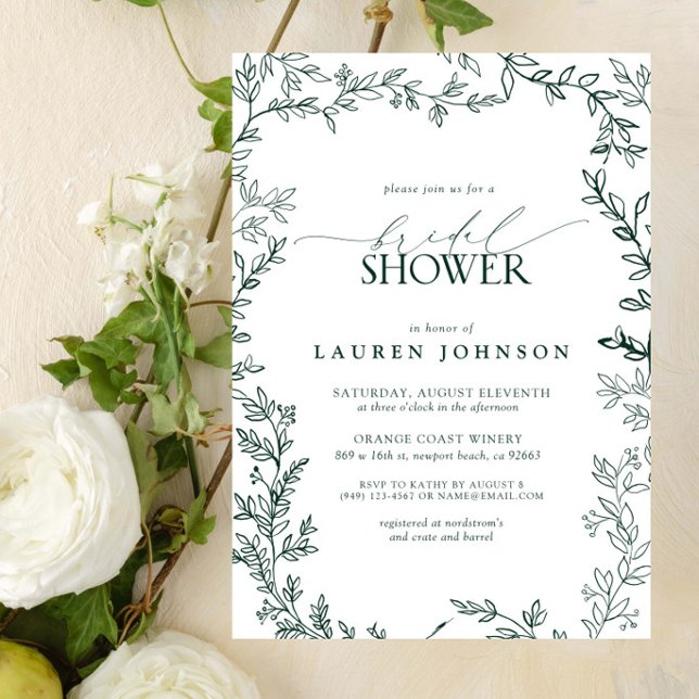 Elegant Emerald Green Leaf Bridal Shower Invitation (Bridal Shower Invitation)