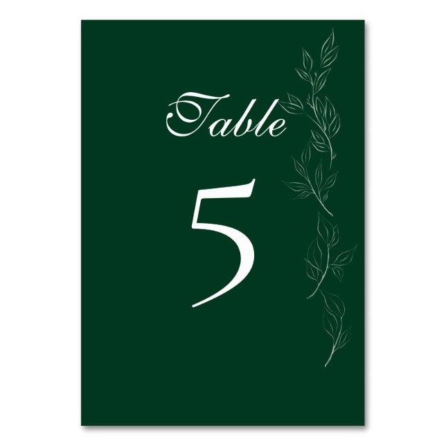 Elegant Emerald Green leaf Table Number Card (Front)