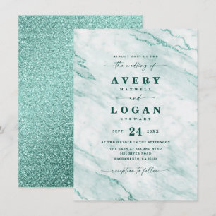 Elegant Emerald Green Marble & Glitter Wedding Invitation