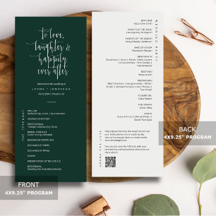 Elegant Emerald Green Minimal QR Code Wedding Flat Programme