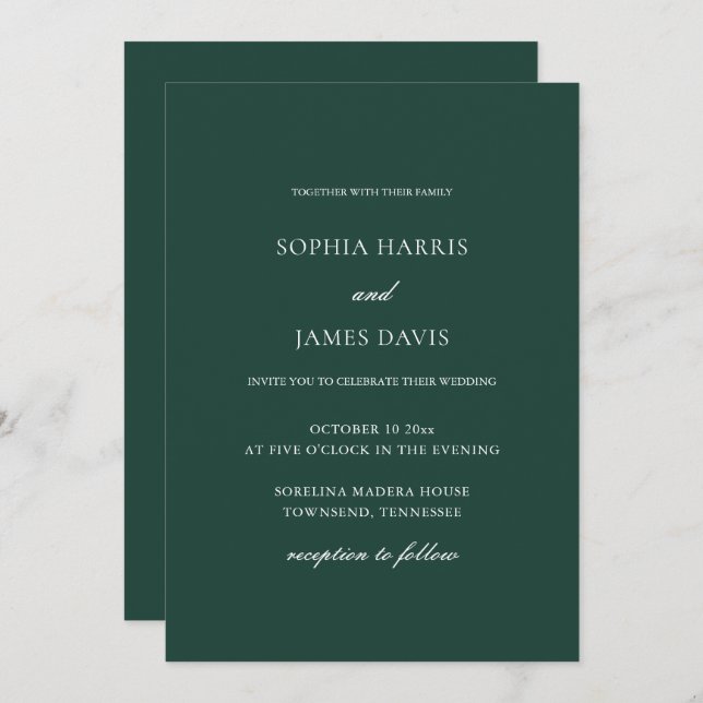 Elegant Emerald Green Minimal Wedding All in One Invitation (Front/Back)