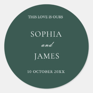 Elegant Emerald Green Minimalist Wedding Classic Round Sticker