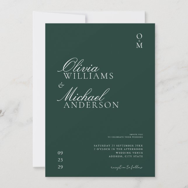 Elegant Emerald Green Minimalist Wedding Invitation (Front)