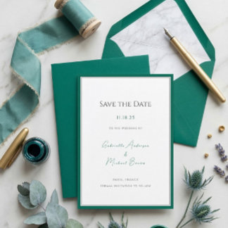 Elegant Emerald Green Minimalist Wedding Save The  Date