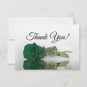 Elegant Emerald Green Mirrored Rose Simple Wedding Thank You Card