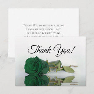 Elegant Emerald Green Mirrored Rose Simple Wedding Thank You Card