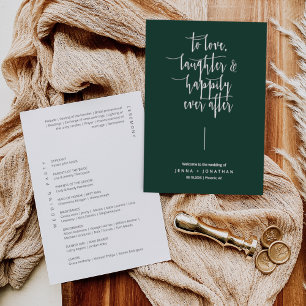 Elegant Emerald Green Modern Minimalist Wedding Programme