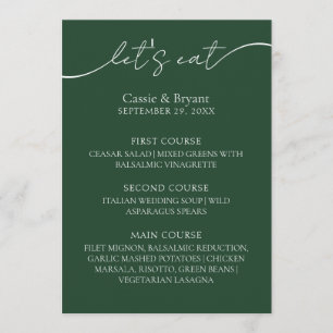 Elegant Emerald Green Modern Script Wedding Menu