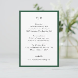 Elegant Emerald Green Monogram Modern Wedding Enclosure Card