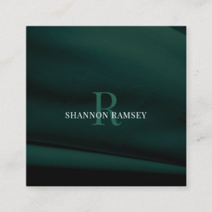 Elegant Emerald Green Monogram Square Business Card
