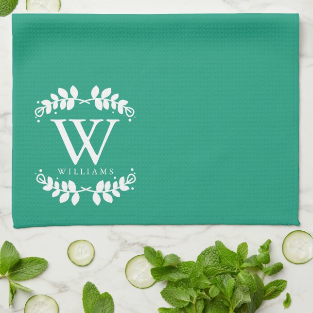 Elegant Emerald Green Monogram Tea Towel (Folded)