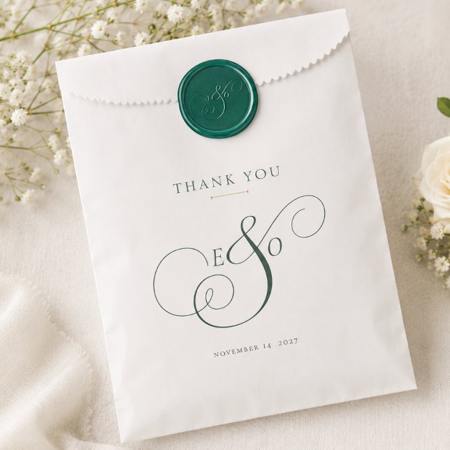 Elegant Emerald Green Monogram Wedding Favour Bags (Elegant Emerald Green Monogram Wedding Favor Bag (seal not included but part of the collection))