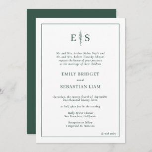 Elegant Emerald Green Monogram Wedding Invitation