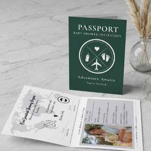 Elegant Emerald Green  Passport Photo Baby Shower  Invitation