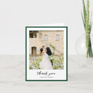 Elegant Emerald Green Photo Modern Wedding Thank You Card