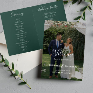 Elegant Emerald Green Photo Wedding Folded  Programme