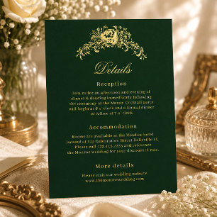 Elegant Emerald Green Regency Wedding Details Card