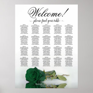 Elegant Emerald Green Rose 20 Table Seating Chart