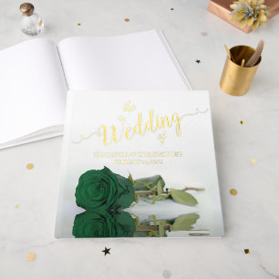 Elegant Emerald Green Rose Large Wedding Foil Guest Book
