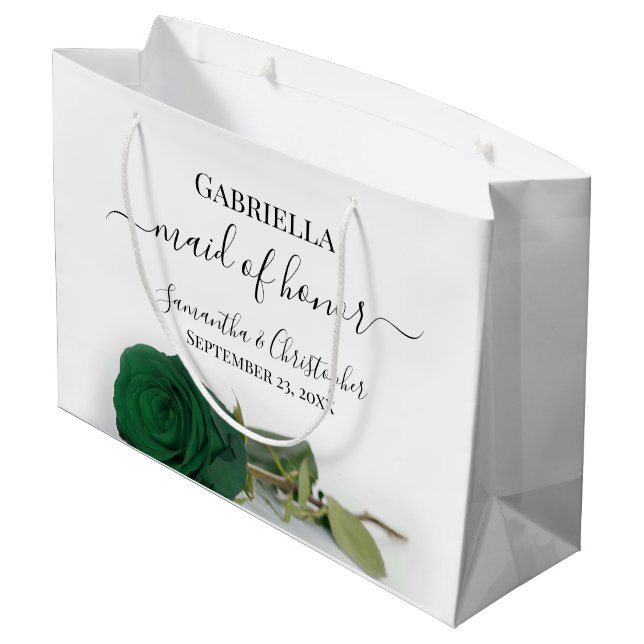 Elegant Emerald Green Rose Maid of Honour Wedding Large Gift Bag (Back Angled)