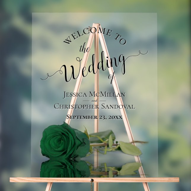 Elegant Emerald Green Rose Posh Wedding Welcome Acrylic Sign (Neutral)