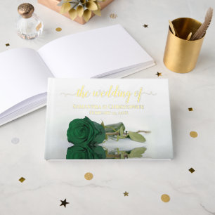Elegant Emerald Green Rose Small Wedding Foil Guest Book