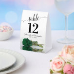 Elegant Emerald Green Rose Wedding Table Number<br><div class="desc">These tent signs will not only help your guests find their tables, they'll also make your wedding reception more beautiful. The design is both elegant and romantic featuring a single emerald green coloured rose lying on its side reflecting in water with waves and ripples. The title is in lacy script...</div>