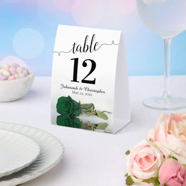 Elegant Emerald Green Rose Wedding Table Number (Insitu(Wedding))