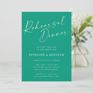 Elegant Emerald Green Script Rehearsal Dinner Invitation