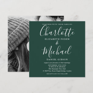 Elegant Emerald Green Script Wedding Photo Invitation