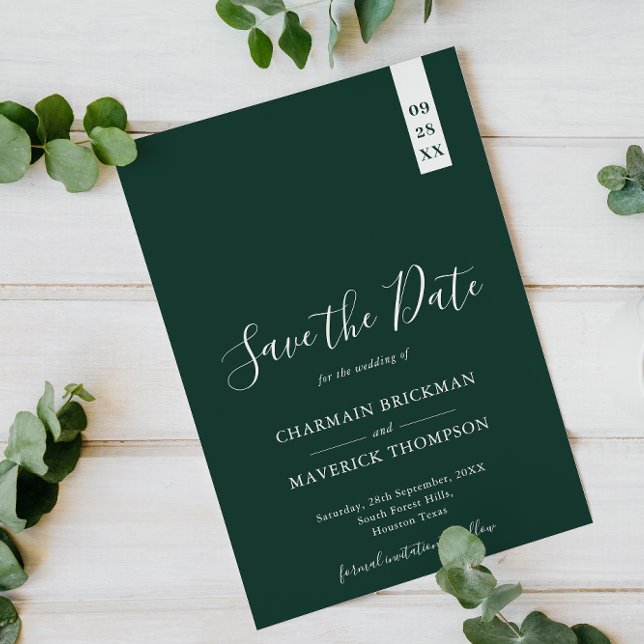 Elegant Emerald Green Script Wedding Save The Date (Creator Uploaded)
